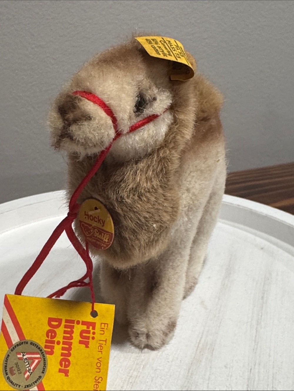 Vintage Steiff “Hocky” Brown Plush Camel with Red Halter - 1453/14 ALL TAGS